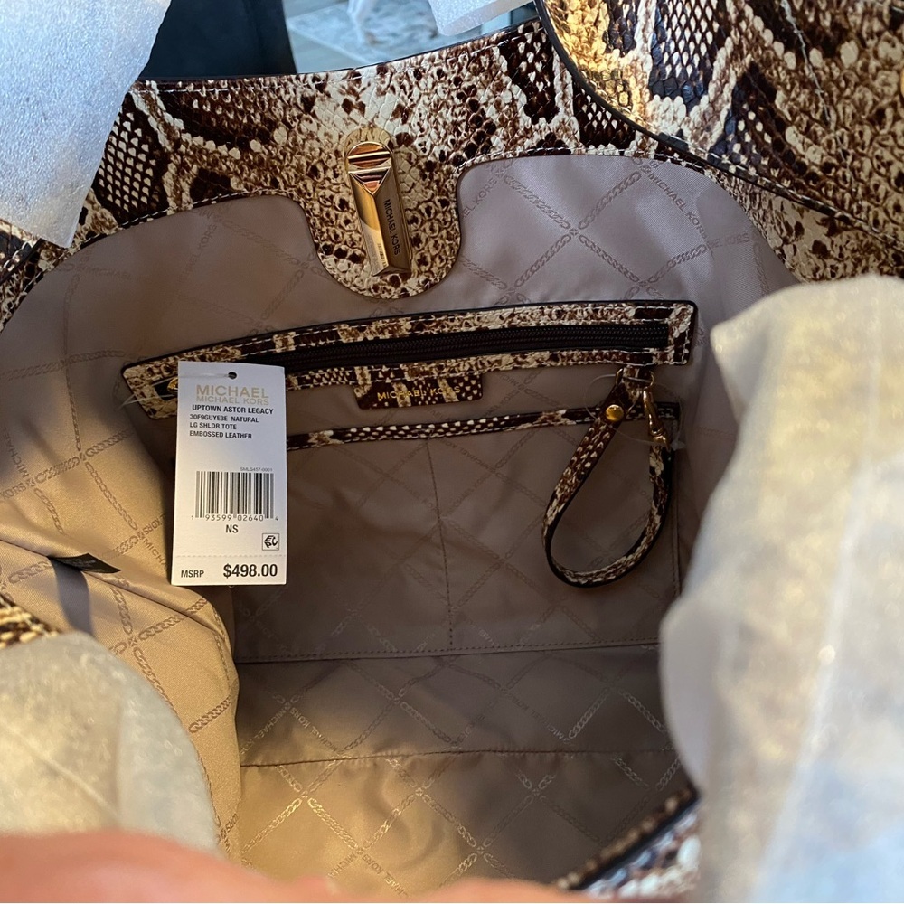 New Large Michael Kors Uptown Astor Legacy Python Embossed Leather Tote Bag - Picture 3 of 9